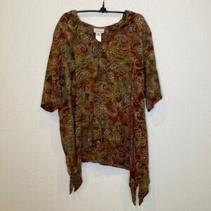 Soft Surroundings My Weekend Woven Pullover Hoodie Boho EUC Size LP Rayon